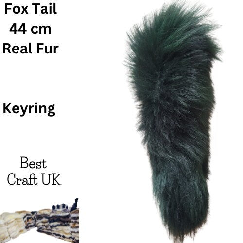 Fluffy Green Keyring, Bag, Bike Decoration, Real Fox Fur, Tail Fox Tail Tassel Keychain 4*) - 44 cm