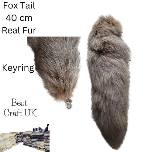 Beige Fasion Keyring, Bag, Bike Decoration, Real Fox Fur, Tail Fox Tail Tassel Keychain 6*) - 40 cm