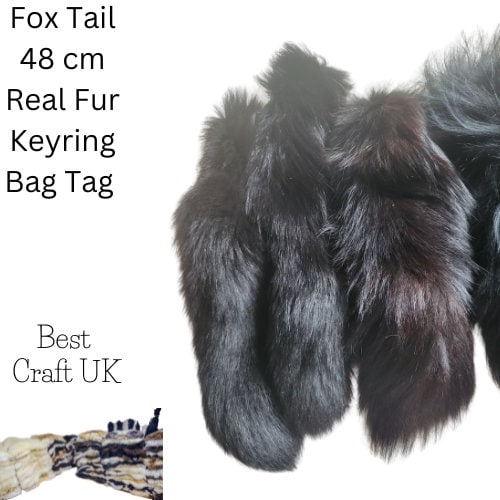Large Black Real Fox Cosplay Tail Fur Bag Tag Accessory Keyring Gift Hot (18) - 48 cm