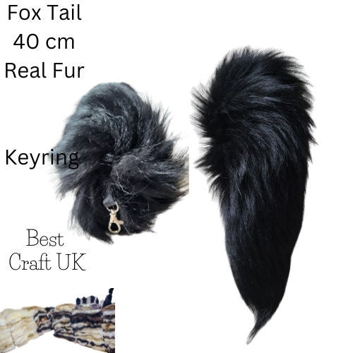 Black Fluffy Fasion Keyring, Bag, Bike Decoration, Real Fox Fur, Tail Fox Tail Tassel Keychain 8*) - 40 cm