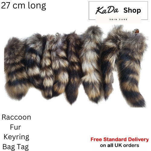 27 cm Raccoon Keyring, Bag, Bike Decoration, Real Fur, Fluffy Tail Tassel Keychain